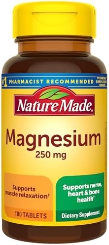 Nature Made Magnesium Oxide 250 mg, Magnesium Supplement for Muscle, Heart, Bone and Nerve Health Support, 100 Tablets, 100 Day Supply