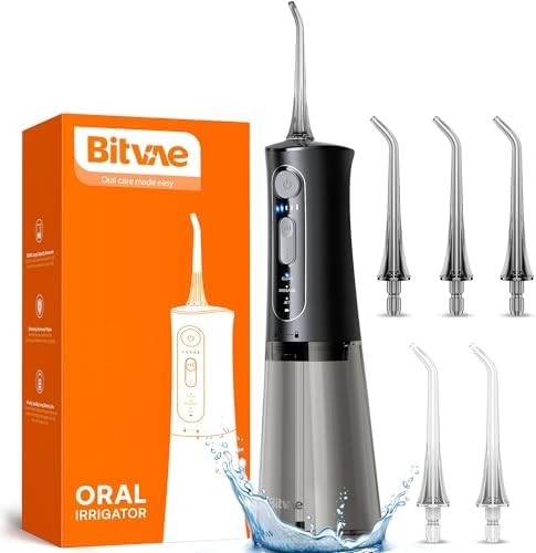 Bitvae Water Dental Flosser for Teeth, Cordless Water Teeth Cleaner Picks, 3 Modes 5 Intensities, IPX7 Waterproof, Rechargeable Water Dental Picks for Cleaning – Black