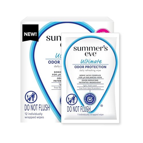 Summer’s Eve, Ultimate Odor Control, Daily Feminine Wipes with Boric Acid, Removes Odor, On-the-go Body Wipes with pH Balance, 12 ct