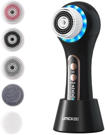 Face Scrubber Exfoliator,Facial Cleansing Brush Rechargeable IPX7 Waterproof with 5 Brush Heads,Electric Face Spin Brush for Exfoliating, Massaging and Deep Cleansing