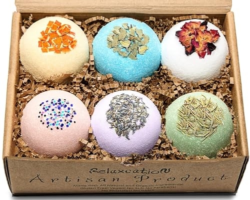Handmade Organic Bath Bombs Gift Set For Women All Natural with Epsom Salt Relaxation Dead Sea Salt – Natural and Safe Bath Bombs Kit for Kids Her Mom Mother Grandma Girlfriend – Best Gifts Idea