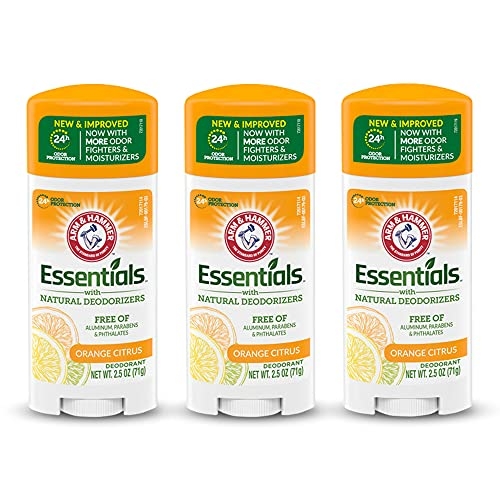 ARM & HAMMER Essentials Deodorant- Orange Citrus- Solid Oval – Made with Natural Deodorizers- Free From Aluminum, Parabens & Phthalates, 2.5 oz (Pack of 3)