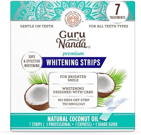 GuruNanda Teeth Whitening Strips – 7-Day Treatment with Non-Slip, Dry Strip Technology – Whitening Designed with Care for a Brighter Smile