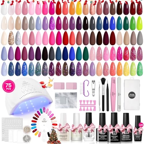 Beetles Gel Nail Polish Kit with U V Light-75PCS Chic Outfits 45 Colors Gel Polish Starter Kit,Soak Off Winter Gel Nail Kit with 5PCS Base Top Coat Nail Art Tools-Perfect Manicure Kit for Women