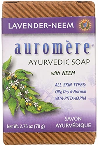 Auromere Ayurvedic Bar Soap, Lavender Neem – Eco Friendly, Handmade, Vegan, Cruelty Free, Natural, Non GMO (2.75 oz), 1 pack