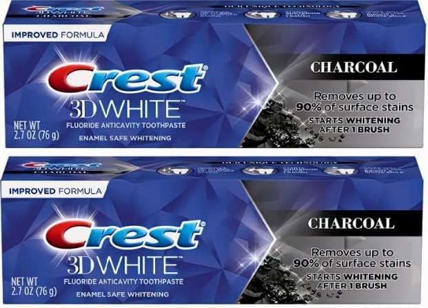 Crest 3D White Charcoal Teeth Whitening Toothpaste, Enamel Safe – 2.7 oz (76g) – Pack of 2