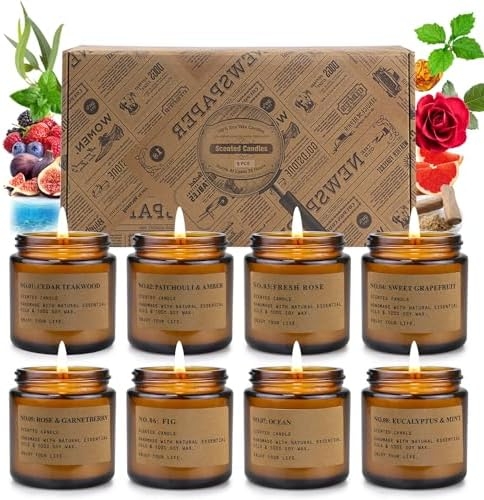 8 Pack Candles for Home Scented, Aromatherapy Jar Candle Gifts for Women, Natural Soy Wax Amber Candles Set, Scented Candles Set for Birthday Valentine Mother’s Christmas Day Present