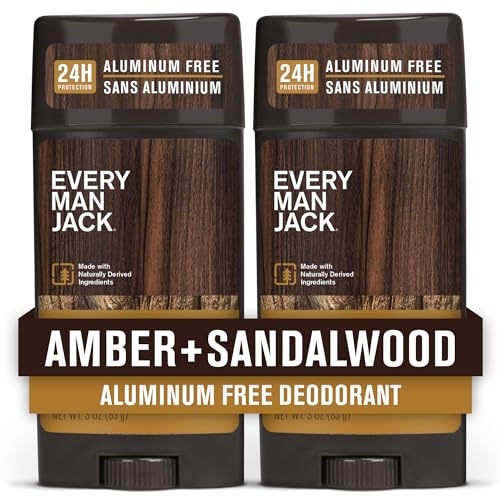 Every Man Jack Amber + Sandalwood Men’s Deodorant – Stay Fresh with Aluminum Free Deodorant For all Skin Types – Odor Crushing, Long Lasting, with Naturally Derived Ingredients – 3oz (2 Pack)