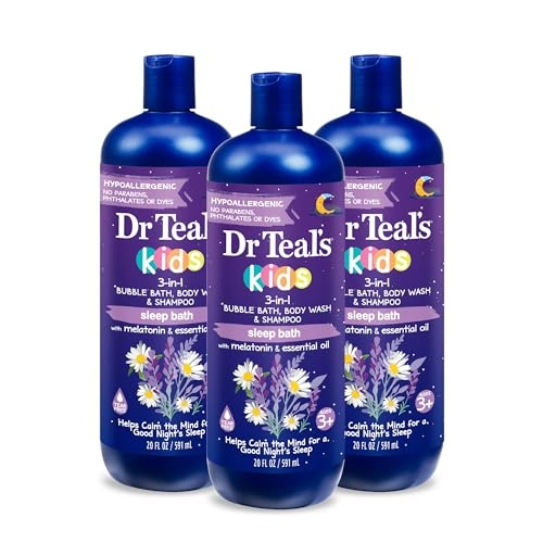 Dr Teal’s Kids 3-in-1 Sleep Bath: Bubble Bath, Body Wash & Shampoo with Melatonin & Essential Oil, 20 fl oz (Pack of 3)