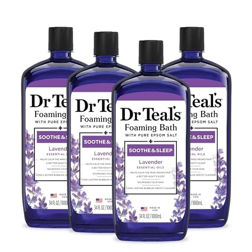 Dr Teal’s Foaming Bath with Pure Epsom Salt, Soothe & Sleep with Lavender, 34 fl oz (Pack of 4) (Packaging May Vary)