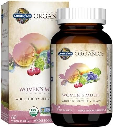 Garden of Life Organics Organic Multivitamin for Women – Womens Multi with Vitamin C, D, Folate, B6, B12, Biotin, Iron, Vegan Whole Food Vitamins for Women, Energy, Skin, Nails, 60 Tablets