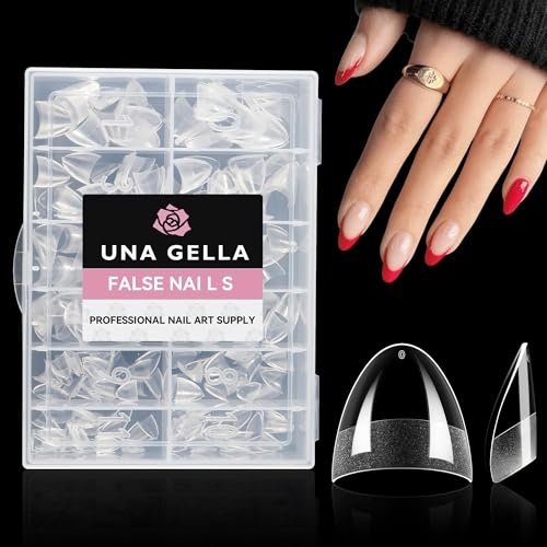 UNA GELLA Short Almond Gel x Nail Tips Half Cover 504PCS Extra Short Fake Nail Tips Almond Shape 12sizes Pre Etched Salon Quality Soft Acrylic Press On Nails for Home Nails Extension