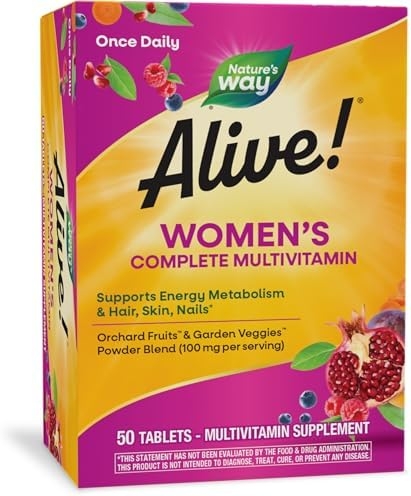 Nature’s Way Alive! Women’s Complete Multivitamin, Supports Energy Metabolism and Hair, Skin & Nails*, B-Vitamins, 50 Tablets (Packaging May Vary)