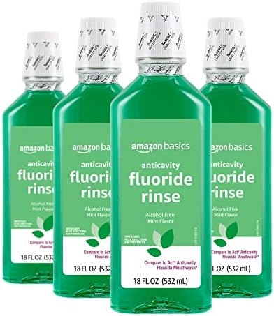 Amazon Basics Anticavity Fluoride Rinse, Alcohol Free, Mint, 18 Fl Oz (Pack of 4) (Previously Solimo)