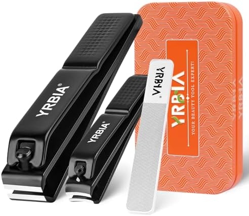 Nail Clippers with Glass Nail File, YRBIA Ultra Sharp Nail Clipper Set, Professional Fingernail & Toenail Clippers Nail Cutter for Men and Women (Black_Exclusive Tin Box)