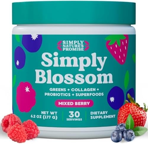 Simply Nature’s Promise Blossom Nutrition – Daily Greens & Superfood Powder + Collagen + Probiotics for Women’s Digestive Health & Bloating Relief. Help Your Health Bloom – 30 Day Supply