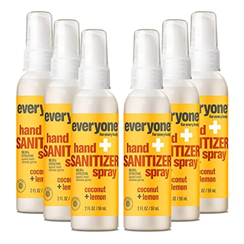 Everyone Hand Sanitizer Spray, 2 Ounce (Pack of 6), Coconut and Lemon, Plant Derived Alcohol with Pure Essential Oils, 99% Effective Against Germs