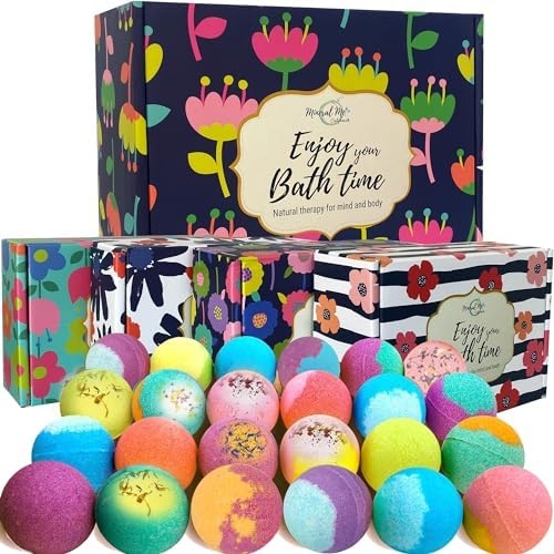 Bath Bombs for Women Relaxing Gift Set – 24 Natural and Organic Bath Bombs with Essential Oils & Moisturizing Shea Butter, Self Care Christmas Gift for Women, Wife, Sister, Her, Kids, Stocking Stuffer