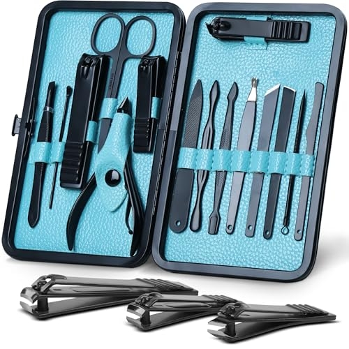 Utopia Care Manicure Kit Nail Clippers for Men and Women, 15 Piece Professional Stainless Steel Manicure Set with Nail Kit, Pedicure Kit and Nail Care Grooming Kit with Luxurious Travel Case – Black