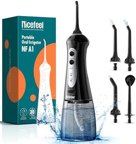 Nicefeel Water Dental Flosser Teeth Pick – Fast Charge Cordless Teeth Cleaner, 3 Modes Portable Oral Irrigator, IPX7 Waterproof Electric Water Dental Flosser for Tonsil Stone, 300ML Tank, Home Travel