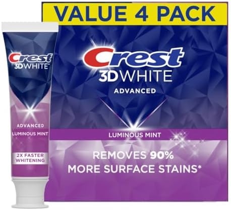 Crest 3D White Advanced Luminous Mint Teeth Whitening Toothpaste, Crest Toothpaste, 3.7 oz Pack of 4 – Helps Remove Surface Stains, Whitens Teeth, Strengthens Tooth Enamel, Protects Against Cavities