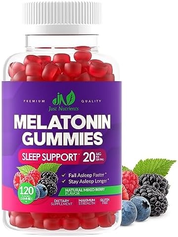 Melatonin 20mg Gummies for Adults (120 Count) – Maximum Strength Sleep Gummies with 10mg of Melatonin Per Gummy – Gluten-Free, Non-GMO, Vegetarian, Great Tasting Mixed Berry Flavor – 60 Servings