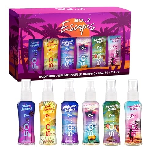 So…?… Escapes Body Mist Gift Set – Perfumes for Women – Everyday Body Spray for Women – Vegan, Cruelty-Free – Fragrance Gifts for Women – 6 pcs