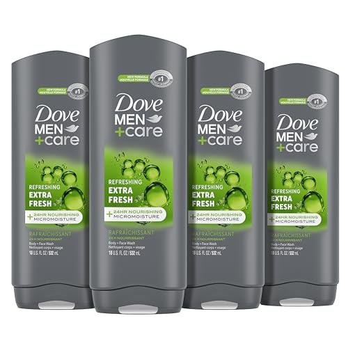 Dove Men+Care Body Wash Extra Fresh 4 Count for Men’s Skin Care Body Wash Effectively Washes Away Bacteria While Nourishing Your Skin 18 oz