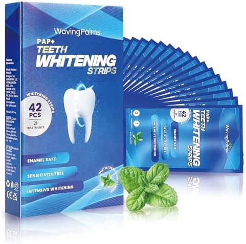 Sensitive Teeth Whitening Strips Kit: Professional Dental Whitening Set – 21 Hydrogen Peroxide-Free Treatments for Whiter Teeth – Effective & Gentle Teeth Whitener（42 PCS）