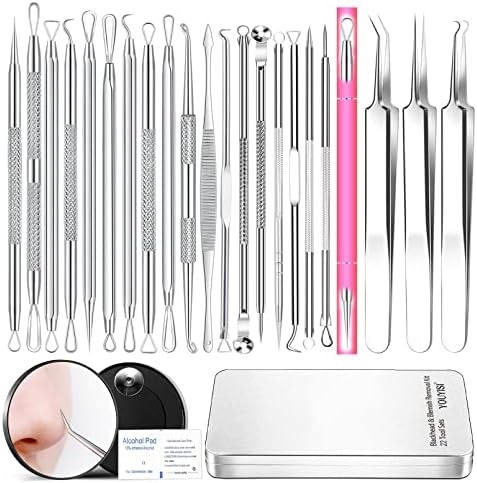 2024 Professional Pimple Popper Tool Kit – 22 PCS Blackhead Remover Tools for Acne and Zit Popping Comedone Extractor with Magnifying Glass and Alcohol Pad