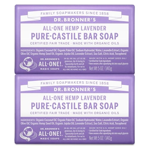 Dr. Bronner’s Pure-Castile Bar Soap – Made with Regenerative Certified Organic Oils – For Face, Body, Hair- Gentle on Sensitive Skin – All Natural Soap Bar for Men & Women – Lavender, 2 pack, 32oz