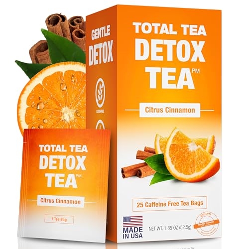 Total Tea SIimming Detox Tea Caffeine Free – 25 Day Detox Tea – Herbal Tea with Chamomile, Hibiscus Tea & Ginger Root for Colon Cleanse – Natural Citrus & Cinnamon Herbal Tea for Digestive Health (25-Pack, Citrus & Cinnamon)