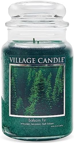 Village Candle Balsam Fir Large Apothecary Jar, Scented Candle, 21.25 oz., Green