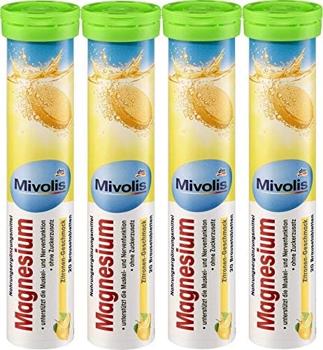 Mivolis Magnesium effervescent Tablets – Dietary Supplements 4 Packs x 20 pcs | Germany