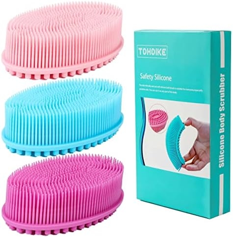 TDHDIKE Silicone Body Scrubber Loofah – Set of 3 Soft Exfoliating Body Bath Shower Scrubber Loofah Brush for Sensitive Kids Women Men All Kinds of Skin