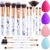 Makeup Brushes DUAIU 15PCs Marble Makeup Brush Set Premium Synthetic Kabuki Powder Blush Contour Foundation Concealer Eyeshadow Brushes with Makeup Sponge Make up Tool A Grey