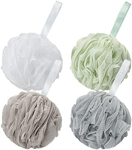 AmazerBath Loofah Sponge 75g/Piece, Exfoliating Bath Sponge Body Scrubber – Loofa Set of 4 Neutral Colors (Large)