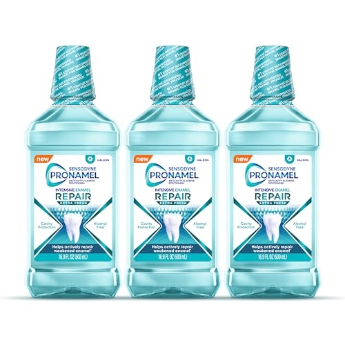 Sensodyne Pronamel Intensive Enamel Repair Alcohol-Free Mouthwash to Help Actively Repair Enamel and Protect Against Cavities, Extra Fresh, 3 x 16.9 fl oz