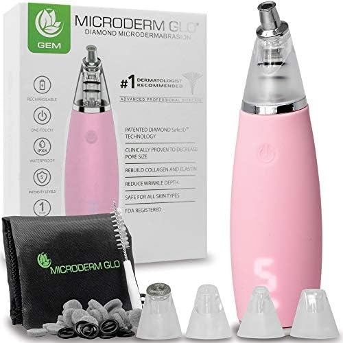 Microderm GLO GEM Diamond Microdermabrasion and Suction Tool – Blackhead Remover Pore Vacuum Advanced Facial Treatment Machine – Anti Aging Wrinkle Care for Collagen Production & Acne Scars (Pink)