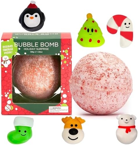 Christmas Bath Bomb for Kids with Surprise Bath Toys Inside (Gift Set) – Christmas Gifts & Stocking Stuffers for Kids, Boys and Girls – Holiday Bubble Bath with Cheerful Scent, USA Made by Two Sisters