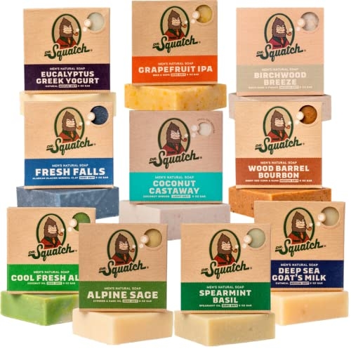Dr. Squatch Men’s Soap Gift Set (10 Bars) – NEW Coconut Castaway, Wood Barrel Bourbon, Fresh Falls, Birchwood Breeze, Cool Fresh Aloe, and more – Natural Bar Soap – Cold Processed Soap