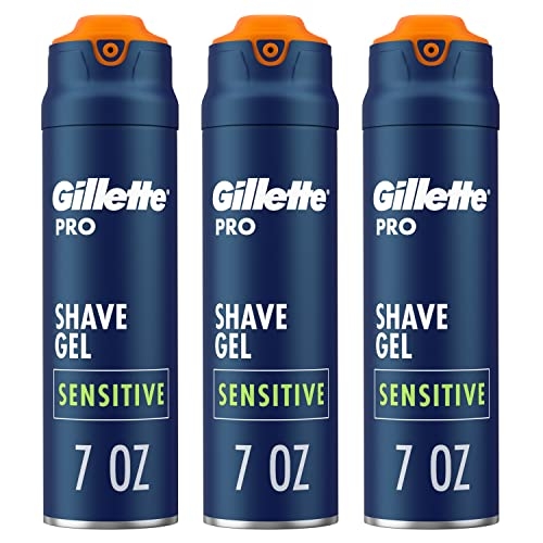 Gillette PRO Shaving Gel for Men, Cools to Soothe Skin and Hydrates Facial Hair, Pack of 3 – Total 21 oz.