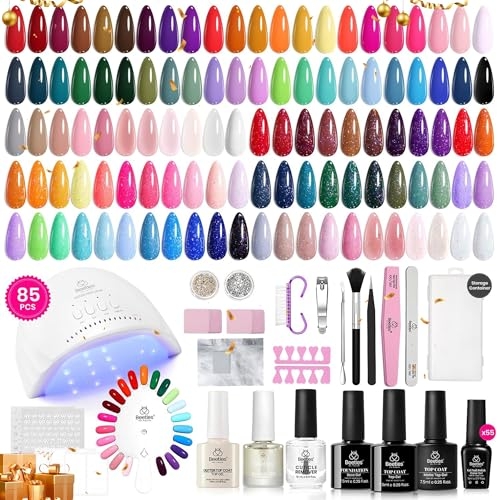 Beetles 85 Pcs Gel Nail Polish Kit with U V Light 55 Colors Gel Nail Kit for Beginners with Everything at Home Gel Polish Manicure Winter Christmas Nail Art Jelly Nails Emotional Spectrum Collection