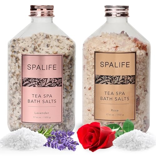 SpaLife Tea Spa Petal-Infused Effervescent Mineral Bath Salts – Lavender & Rose, 2-Pack 17.6 oz. ea for Relaxing Aromatherapy and Soothing Soaks