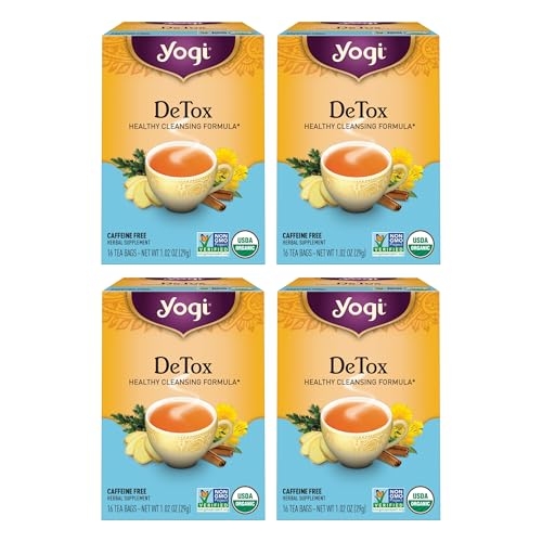Yogi Tea DeTox Tea – 16 Tea Bags per Pack (4 Packs) – Organic Detox Tea for Digestive & Circulation Support – Includes Burdock, Dandelion, Ginger Root, Black Pepper, Cardamom & Juniper Berry
