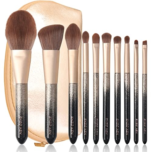 Natural Hair Makeup Brush Set Professional, Sable Makeup Brushes Set with Case, Natural Hair Brushes Makeup Set, Glitter Make up Brushes Set Professional, Natural Makeup Brushes – ORRA, Black