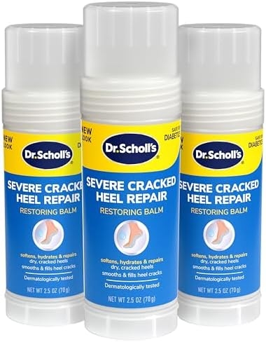 Dr. Scholl’s Severe Cracked Heel Repair Restoring Balm 2.5oz, with 25% Urea for Dry, Cracked Feet, Heals and Moisturizes for Healthy Feet, Epsom Salt Soothes, Safe for Diabetics, 3-pack