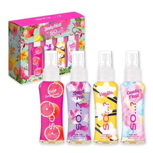 So…?…? Body Mist Set – Body Spray for Women – Gifts for Women – 650 to 1000 Sprays – Travel Size Perfume – Vegan Perfumes for Women – 4 pcs
