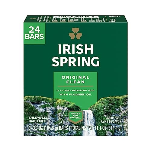 Irish Spring Bar Soap for Men, Original Clean, Smell Fresh and Clean for 12 Hours, Men Soap Bars for Washing Hands and Body, Mild for Skin, Recyclable Carton, 3.7 Ounce – 3 Count (Pack of 8)